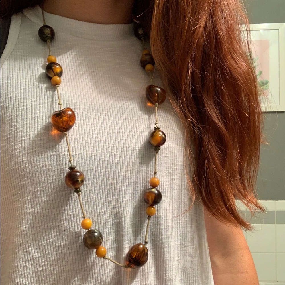 Boho amber acrylic long bead necklace
